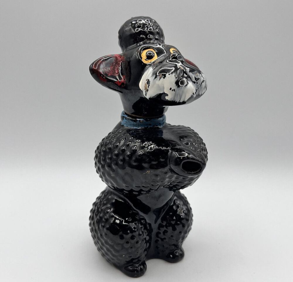 Vtg Redware Black Poodle Figurine Drink Liquor Decanter Kitsch Barware 8" Japan